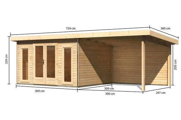 KARIBU Gartenhaus Radeburg 2, Naturbelassen, Fichtenholz 40mm, 724 X 309 X 229,5 Cm, Pultdach, Anbau 3,3m Mit Rückwand 7 KARIBU Gartenhaus Radeburg 2, Naturbelassen, Fichtenholz 40mm, 724 X 309 X 229,5 Cm, Pultdach, Anbau 3,3m Mit Rückwand – Bild 5