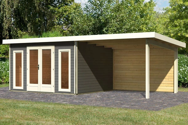 KARIBU Gartenhaus Radeburg 2, Terragrau, Fichtenholz 40mm, 724 X 309 X 229,5 Cm, Pultdach, Anbau 3,3m Mit Rückwand 4 KARIBU Gartenhaus Radeburg 2, Terragrau, Fichtenholz 40mm, 724 X 309 X 229,5 Cm, Pultdach, Anbau 3,3m Mit Rückwand – Bild 2