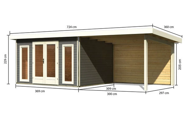 KARIBU Gartenhaus Radeburg 2, Terragrau, Fichtenholz 40mm, 724 X 309 X 229,5 Cm, Pultdach, Anbau 3,3m Mit Rückwand 7 KARIBU Gartenhaus Radeburg 2, Terragrau, Fichtenholz 40mm, 724 X 309 X 229,5 Cm, Pultdach, Anbau 3,3m Mit Rückwand – Bild 5