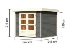 KARIBU Gartenhaus Askola , Terragrau, Fichtenholz 19mm, 266 X 246 X 211 Cm, Flachdach, Doppelflügeltür -Warmer Garten 30535 1 05.jpg