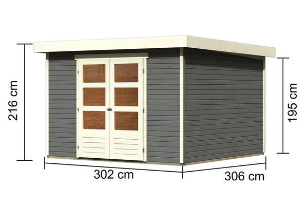 KARIBU Gartenhaus Askola 6, Terragrau, Fichtenholz 19mm, 334 X 306 X 216 Cm, Flachdach, Doppelflügeltür 7 KARIBU Gartenhaus Askola 6, Terragrau, Fichtenholz 19mm, 334 X 306 X 216 Cm, Flachdach, Doppelflügeltür – Bild 5