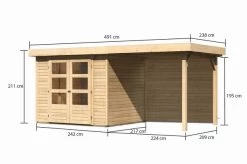 KARIBU Gartenhaus Askola 3, Naturbelassen, Fichtenholz 19mm, 491 X 217 X 211 Cm, Flachdach, Anbau 2,4m Mit Rückwand -Warmer Garten 30537 3 05.jpg