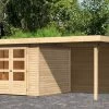 KARIBU Gartenhaus Askola 3,5, Naturbelassen, Fichtenholz 19mm, 491 X 246 X 211 Cm, Flachdach, Anbau 2,4m Mit Rückwand