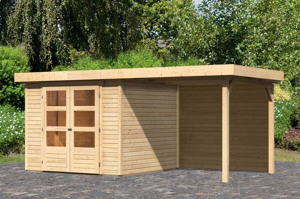 KARIBU Gartenhaus Askola 3,5, Naturbelassen, Fichtenholz 19mm, 491 X 246 X 211 Cm, Flachdach, Anbau 2,4m Mit Rückwand 3 KARIBU Gartenhaus Askola 3,5, Naturbelassen, Fichtenholz 19mm, 491 X 246 X 211 Cm, Flachdach, Anbau 2,4m Mit Rückwand