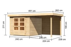 KARIBU Gartenhaus Askola 3,5, Naturbelassen, Fichtenholz 19mm, 491 X 246 X 211 Cm, Flachdach, Anbau 2,4m Mit Rückwand 16 KARIBU Gartenhaus Askola 3,5, Naturbelassen, Fichtenholz 19mm, 491 X 246 X 211 Cm, Flachdach, Anbau 2,4m Mit Rückwand -Warmer Garten 30537 5 05.jpg