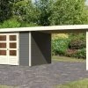 KARIBU Gartenhaus Askola 5, Terragrau, Fichtenholz 19mm, 591,5 X 246 X 211 Cm, Flachdach, Seitlicher Anbau 2,8m