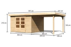 KARIBU Gartenhaus Askola 6, Naturbelassen, Fichtenholz 19mm, 591,5 X 306 X 216 Cm, Flachdach, Seitlicher Anbau 2,8m -Warmer Garten 30539 3 05.jpg