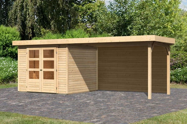 KARIBU Gartenhaus Askola 3,5, Naturbelassen, Fichtenholz 19mm, 528,5 X 246 X 211 Cm, Flachdach, Seitlicher Anbau 2,8m Mit Rückwand 4 KARIBU Gartenhaus Askola 3,5, Naturbelassen, Fichtenholz 19mm, 528,5 X 246 X 211 Cm, Flachdach, Seitlicher Anbau 2,8m Mit Rückwand – Bild 2