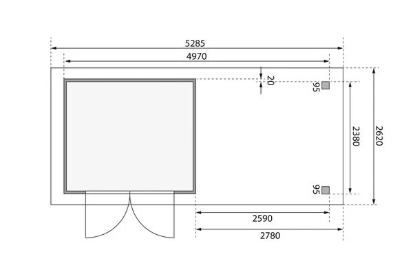 KARIBU Gartenhaus Askola 3,5, Naturbelassen, Fichtenholz 19mm, 528,5 X 246 X 211 Cm, Flachdach, Seitlicher Anbau 2,8m Mit Rückwand 9 KARIBU Gartenhaus Askola 3,5, Naturbelassen, Fichtenholz 19mm, 528,5 X 246 X 211 Cm, Flachdach, Seitlicher Anbau 2,8m Mit Rückwand – Bild 7