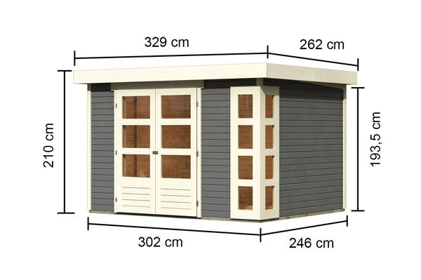 KARIBU Gartenhaus Kerko 5, Terragrau, Fichtenholz 19mm, 329 X 246 X 210 Cm, Flachdach, Doppelflügeltür 7 KARIBU Gartenhaus Kerko 5, Terragrau, Fichtenholz 19mm, 329 X 246 X 210 Cm, Flachdach, Doppelflügeltür – Bild 5