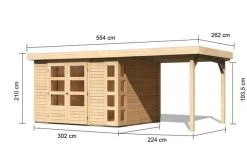 KARIBU Gartenhaus Kerko 5, Naturbelassen, Fichtenholz 19mm, 554 X 246 X 210 Cm, Flachdach, Anbau 2,4m -Warmer Garten 30543 1 05.jpg