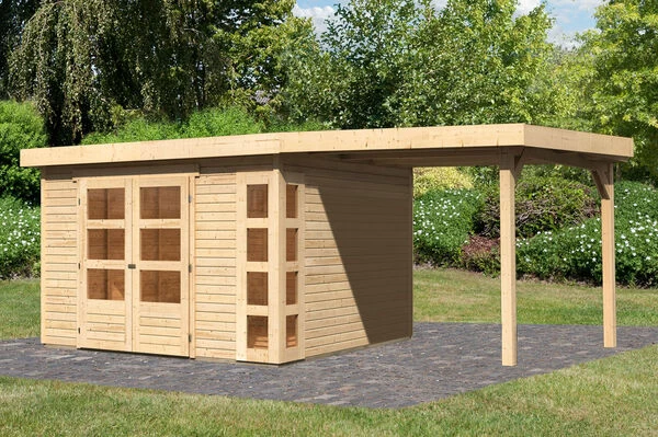 KARIBU Gartenhaus Kerko 6, Naturbelassen, Fichtenholz 19mm, 558 X 306 X 216 Cm, Flachdach, Anbau 2,4m 4 KARIBU Gartenhaus Kerko 6, Naturbelassen, Fichtenholz 19mm, 558 X 306 X 216 Cm, Flachdach, Anbau 2,4m – Bild 2