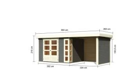 KARIBU Gartenhaus Kerko5 , Terragrau, Fichtenholz 19mm, 554 X 246 X 210 Cm, Flachdach, Anbau 2,4m Mit Rück- Und Seitenwand -Warmer Garten 30545 2 05.jpg