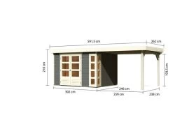 KARIBU Gartenhaus Kerko 5, Terragrau, Fichtenholz 19mm, 591,5 X 246 X 210 Cm, Flachdach, Anbau 2,8m -Warmer Garten 30546 2 05.jpg