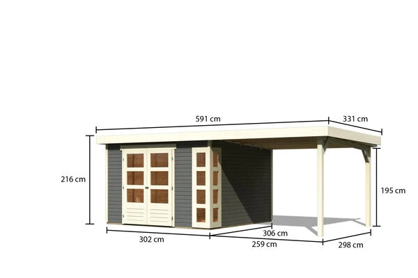 KARIBU Gartenhaus Kerko 6, Terragrau, Fichtenholz 19mm, 334 X 306 X 216 Cm, Flachdach, Anbau 2,8m 7 KARIBU Gartenhaus Kerko 6, Terragrau, Fichtenholz 19mm, 334 X 306 X 216 Cm, Flachdach, Anbau 2,8m – Bild 5