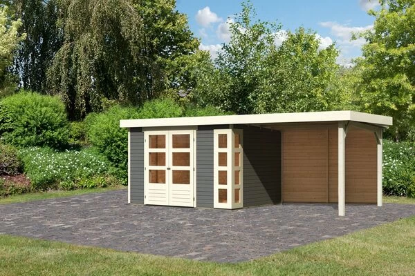 KARIBU Gartenhaus Kerko 5, Terragrau, Fichtenholz 19mm, 591,5 X 246 X 210 Cm, Flachdach, Anbau 2,8m Mit Rückwand 3 KARIBU Gartenhaus Kerko 5, Terragrau, Fichtenholz 19mm, 591,5 X 246 X 210 Cm, Flachdach, Anbau 2,8m Mit Rückwand