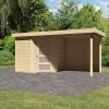 KARIBU Gartenhaus Schwandorf 3 , Naturbelassen, Fichtenholz 19mm, 467 X 217 X 218 Cm, Flachdach, Anbau 2,4m Mit Rückwand