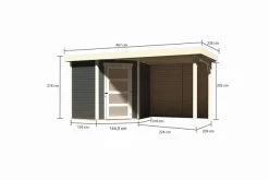 KARIBU Gartenhaus Schwandorf 3 , Terragrau, Fichtenholz 19mm, 467 X 217 X 218 Cm, Flachdach, Anbau 2,4m Mit Rückwand -Warmer Garten 30549 2 05.jpg