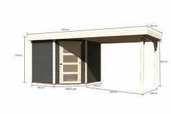 KARIBU Gartenhaus Schwandorf 5, Terragrau, Fichtenholz 19mm, 530 X 246 X 218 Cm, Flachdach, Anbau 2,8m -Warmer Garten 30550 05.jpg
