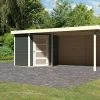 KARIBU Gartenhaus Schwandorf 3, Terragrau, Fichtenholz 19mm, 504,5 X 217 X 218 Cm, Flachdach, Anbau 2,8m Mit Rückwand