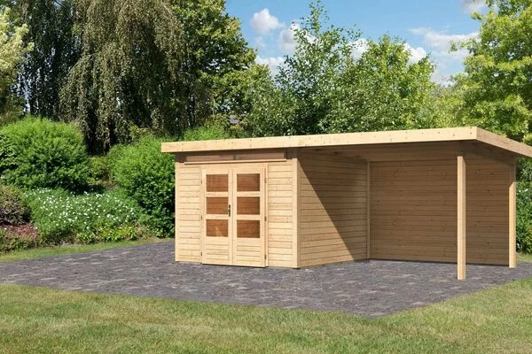 KARIBU Gartenhaus Kandern 6, Naturbelassen, Fichtenholz 28mm, 612 X 274 X 222 Cm, Pultdach, Anbau 3,2m Mit Rückwand 3 KARIBU Gartenhaus Kandern 6, Naturbelassen, Fichtenholz 28mm, 612 X 274 X 222 Cm, Pultdach, Anbau 3,2m Mit Rückwand