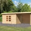 KARIBU Gartenhaus Kandern7 , Naturbelassen, Fichtenholz 28mm, 702 X 244 X 222 Cm, Pultdach, Anbau 3,2m Mit Rückwand -Warmer Garten 30559 3 01.jpg