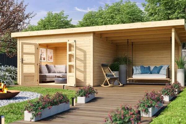 KARIBU Gartenhaus Northeim 4, Naturbelassen, Fichtenholz 40mm, 724 X 309 X 229 Cm, Pultdach, Anbau 3m Mit Rückwand 3 KARIBU Gartenhaus Northeim 4, Naturbelassen, Fichtenholz 40mm, 724 X 309 X 229 Cm, Pultdach, Anbau 3m Mit Rückwand