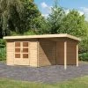 KARIBU Gartenhaus Bastrup5 , Naturbelassen, Fichtenholz 28mm, 514,5 X 297 X 222 Cm, Pultdach, Anbau 2m Mit Rückwand -Warmer Garten 30563 4 01.jpg