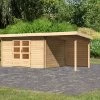 KARIBU Gartenhaus Bastrup7 , Naturbelassen, Fichtenholz 28mm, 574,5 X 297 X 222 Cm, Pultdach, Anbau 2m Mit Rückwand