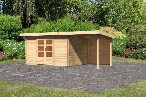 KARIBU Gartenhaus Bastrup7 , Naturbelassen, Fichtenholz 28mm, 574,5 X 297 X 222 Cm, Pultdach, Anbau 2m Mit Rückwand 3 KARIBU Gartenhaus Bastrup7 , Naturbelassen, Fichtenholz 28mm, 574,5 X 297 X 222 Cm, Pultdach, Anbau 2m Mit Rückwand
