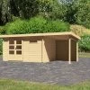 KARIBU Gartenhaus Bastrup8 , Naturbelassen, Fichtenholz 28mm, 604,5 X 297 X 222 Cm, Pultdach, Anbau 2m Mit Rückwand