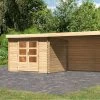 KARIBU Gartenhaus Bastrup 3, Naturbelassen, Fichtenholz 28mm, 641 X 237 X 220 Cm, Pultdach, Anbau 3m Mit Rückwand