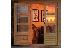 KARIBU Gartenhaus Bastrup 3, Naturbelassen, Fichtenholz 28mm, 641 X 237 X 220 Cm, Pultdach, Anbau 3m Mit Rückwand -Warmer Garten 30566 3 02.jpg