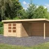 KARIBU Gartenhaus Bastrup5 , Naturbelassen, Fichtenholz 28mm, 614,5 X 297 X 222 Cm, Pultdach, Anbau 3m Mit Rückwand -Warmer Garten 30566 7 01.jpg