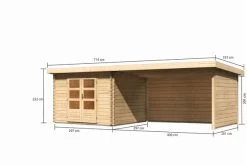 KARIBU Gartenhaus Bastrup 5, Naturbelassen, Fichtenholz 28mm, 714,5 X 297 X 222 Cm, Pultdach, Anbau 4m Mit Rück- Und Seitenwand -Warmer Garten 30570 2 05.jpg