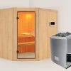 KARIBU Siirin Sauna , Naturbelassen, Fichte, 196x170x198 Cm, Eckeinstieg, Bronzierte Tür, MitOfen 4,5 KW Ext. Strg. Easy