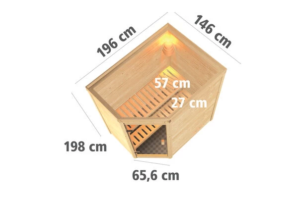 KARIBU Svea Sauna , Naturbelassen, Fichte, 196x146x198 Cm, BronzierteTür, Ofen 4,5 KW Ext. Strg. Easy 7 KARIBU Svea Sauna , Naturbelassen, Fichte, 196x146x198 Cm, BronzierteTür, Ofen 4,5 KW Ext. Strg. Easy – Bild 5