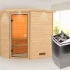 KARIBU Svea Sauna , Naturbelassen, Fichte, 224x160x202 Cm, BronzierteTür U. Kranz, Ofen 4,5 KW Integr. Strg.