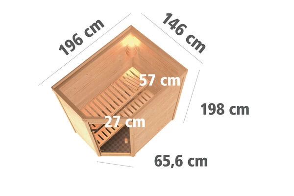 KARIBU Svea Sauna , Naturbelassen, Fichte, 196x146x198 Cm, Graphitfarbene Tür, Ofen 4,5 KW Integr. Strg. 7 KARIBU Svea Sauna , Naturbelassen, Fichte, 196x146x198 Cm, Graphitfarbene Tür, Ofen 4,5 KW Integr. Strg. – Bild 5