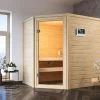 KARIBU Jella Sauna , Naturbelassen, Fichte, 195x145x187 Cm,SETOfen 4,5 KW Ext. Strg. Easy