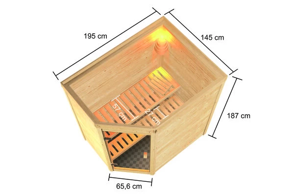 KARIBU Jella Sauna , Naturbelassen, Fichte, 195x145x187 Cm,SETOfen 4,5 KW Bio Ext. Strg. Easy 7 KARIBU Jella Sauna , Naturbelassen, Fichte, 195x145x187 Cm,SETOfen 4,5 KW Bio Ext. Strg. Easy – Bild 5