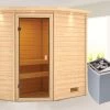 KARIBU Jella Sauna , Naturbelassen, Fichte, 223x159x191 Cm, Kranz SET, Ofen 4,5 KW Integr. Strg. -Warmer Garten 30764 1 01.jpg