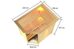 KARIBU Jella Sauna , Naturbelassen, Fichte, 223x159x191 Cm, Kranz SET, Ofen 4,5 KW Integr. Strg. -Warmer Garten 30764 1 05.jpg