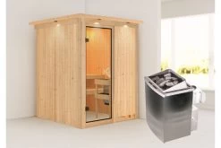 KARIBU Norin Sauna, Naturbelassen, Fichte, 165 X 165 X 202 Cm, Fronteinstieg, Mit Bronzierter Tür Und Kranz, SET Mit Ofen 4,5 KW Integr. Str. -Warmer Garten 30908 4 02.jpg