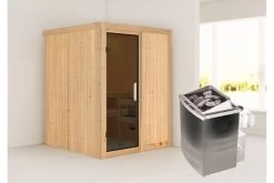 KARIBU Norin Sauna, Naturbelassen, Fichte, 151 X 151 X 198 Cm, Fronteinstieg, Mit Graphitfarbener Tür, SET Mit Ofen 4,5 KW Integr. Str. -Warmer Garten 30909 1 02.jpg