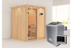 KARIBU Norin Sauna, Naturbelassen, Fichte, 165 X 165 X 202 Cm, Fronteinstieg, Mit Klarglastür Und Kranz, SET Mit Ofen 4,5 KW Ext. Strg. Easy -Warmer Garten 30910 5 02.jpg
