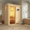 KARIBU Norin Sauna, Naturbelassen, Fichte, 165 X 165 X 202 Cm, Fronteinstieg, Mit Klarglastür Und Kranz, SET Mit Ofen 4,5 KW Bio Ext. Strg. -Warmer Garten 30910 6 01.jpg
