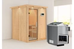KARIBU Norin Sauna, Naturbelassen, Fichte, 165 X 165 X 202 Cm, Fronteinstieg, Mit Klarglastür Und Kranz, SET Mit Ofen 4,5 KW Bio Ext. Strg. -Warmer Garten 30910 6 02.jpg