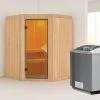 KARIBU Larin Sauna, Naturbelassen, Fichte, 151 X 151 X 198 Cm, Eckeinstieg,mit Bronzierter Tür, SET Mit Ofen 4,5 KW Integr. Str. -Warmer Garten 30912 1 01.jpg