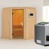 KARIBU Larin Sauna, Naturbelassen, Fichte, 151 X 151 X 198 Cm, Eckeinstieg, Mit Bronzierter Tür, SET Mit Ofen 4,5 KW Bio Ext. Strg. -Warmer Garten 30912 3 01.jpg